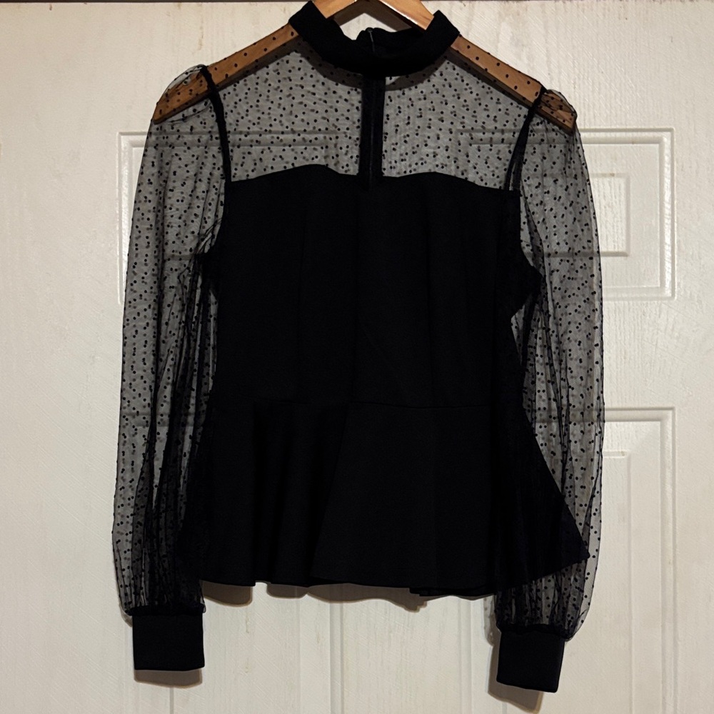 Elegant Black Sheer‎ Polka Dot Women's Top